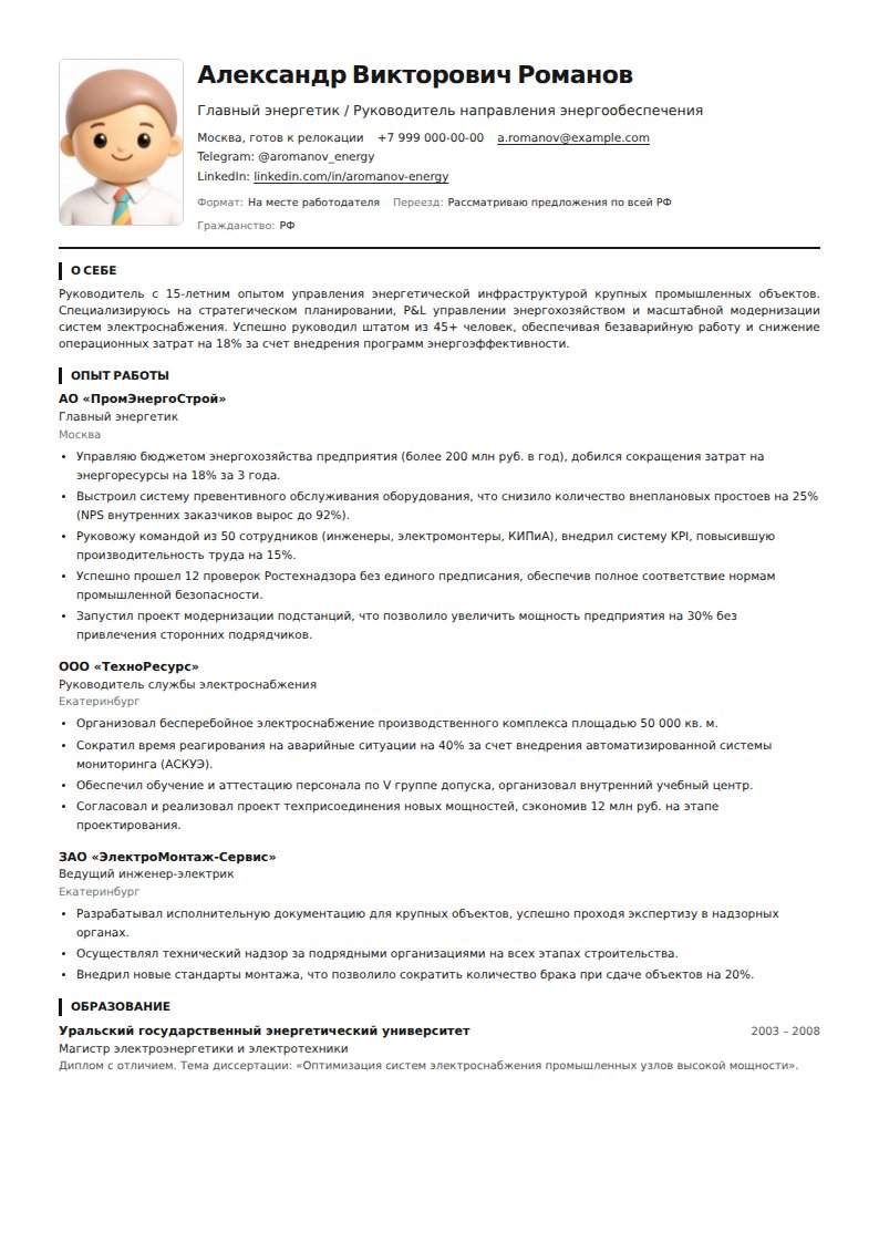 образец резюме Электрик 2026