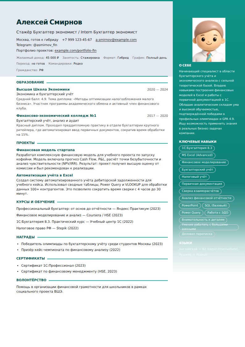 шаблон резюме Экономист 2026 - скачать шаблон doc pdf